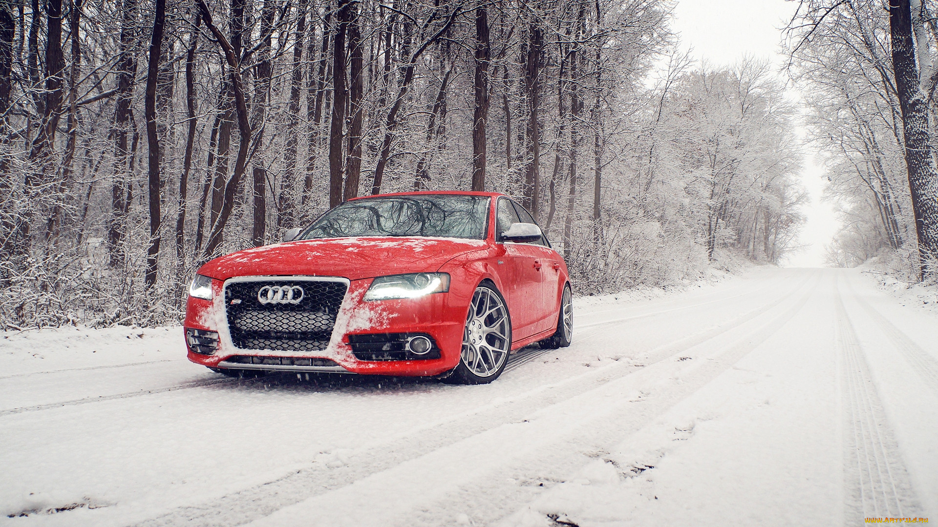 Обои Автомобили Audi, обои для рабочего стола, фотографии автомобили, audi,  winter, зима, красная, red, ауди, снег, перед, s4 Обои для рабочего стола,  скачать обои картинки заставки на рабочий стол.